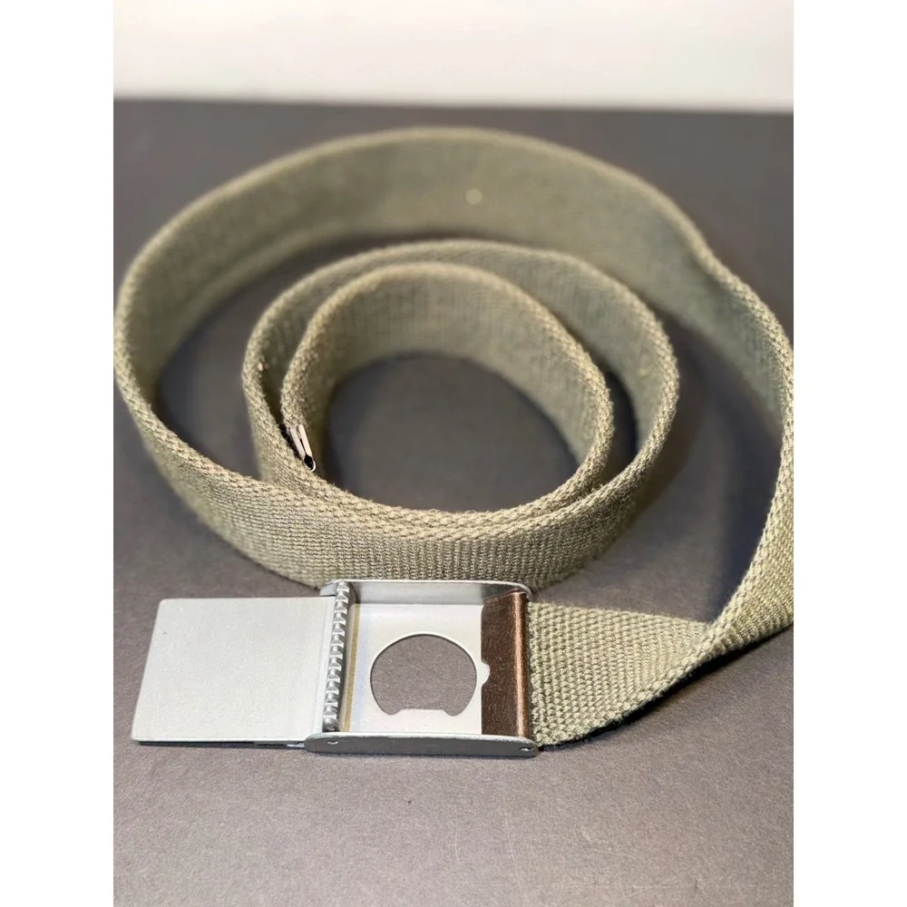 Vans Off The Wall Mens Web Belt Olive Green Canvas Flip Top Bottle Opener Buckle